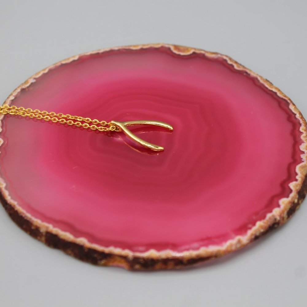 Wish bone dainty minimalist gold tone necklace - Picture 3 of 6